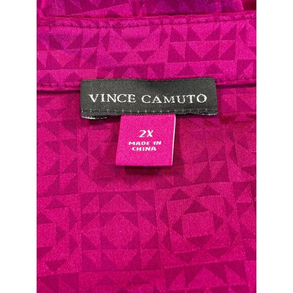 Vince Camuto Womens Fuchsia Blouse 2X Textured Long Sleeve V-Neck - Picture 4 of 9